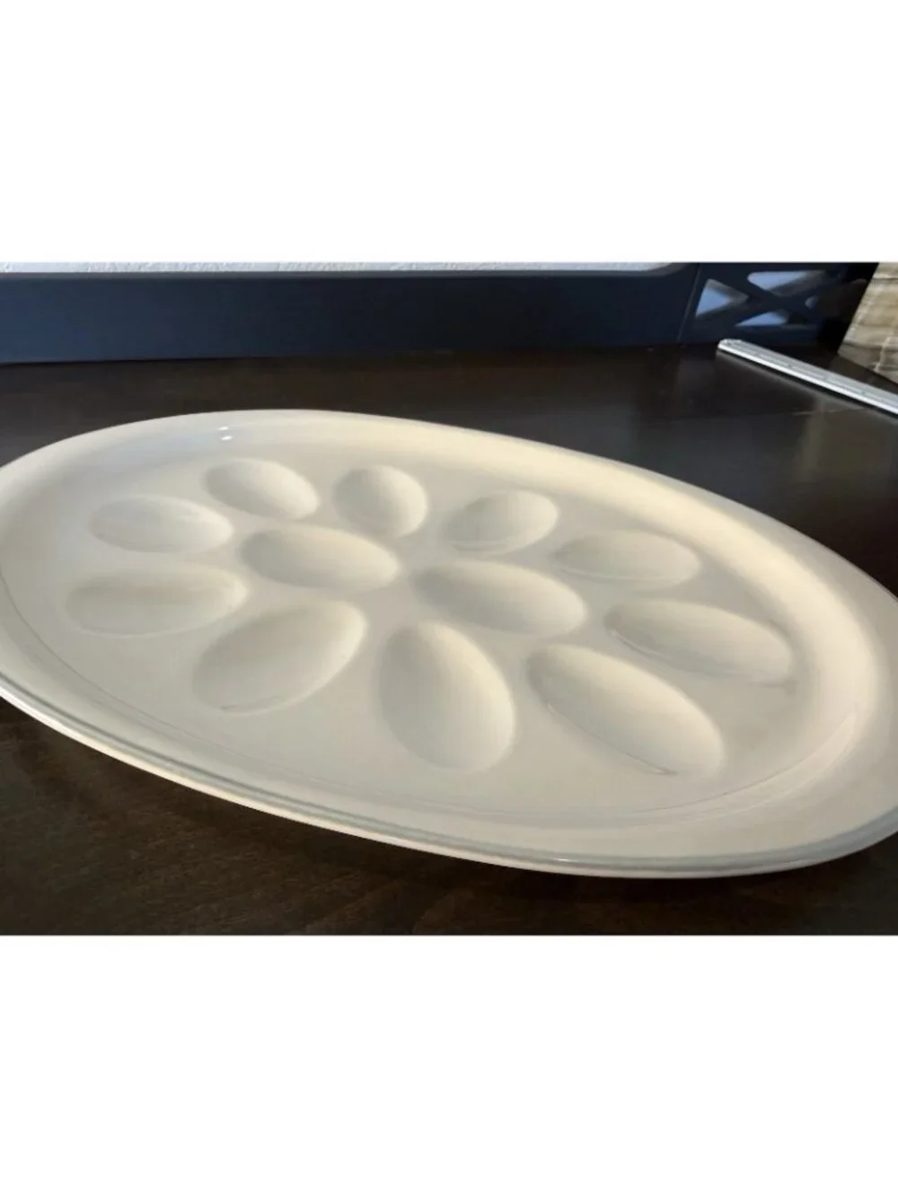 Vintage White Oval Deviled Egg Plate Holds 12 Eggs with Deviled Egg Fork